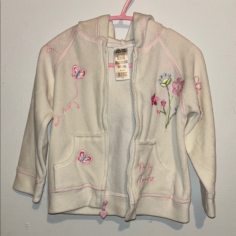 Girls' White Hoodie with Pink Embroidery